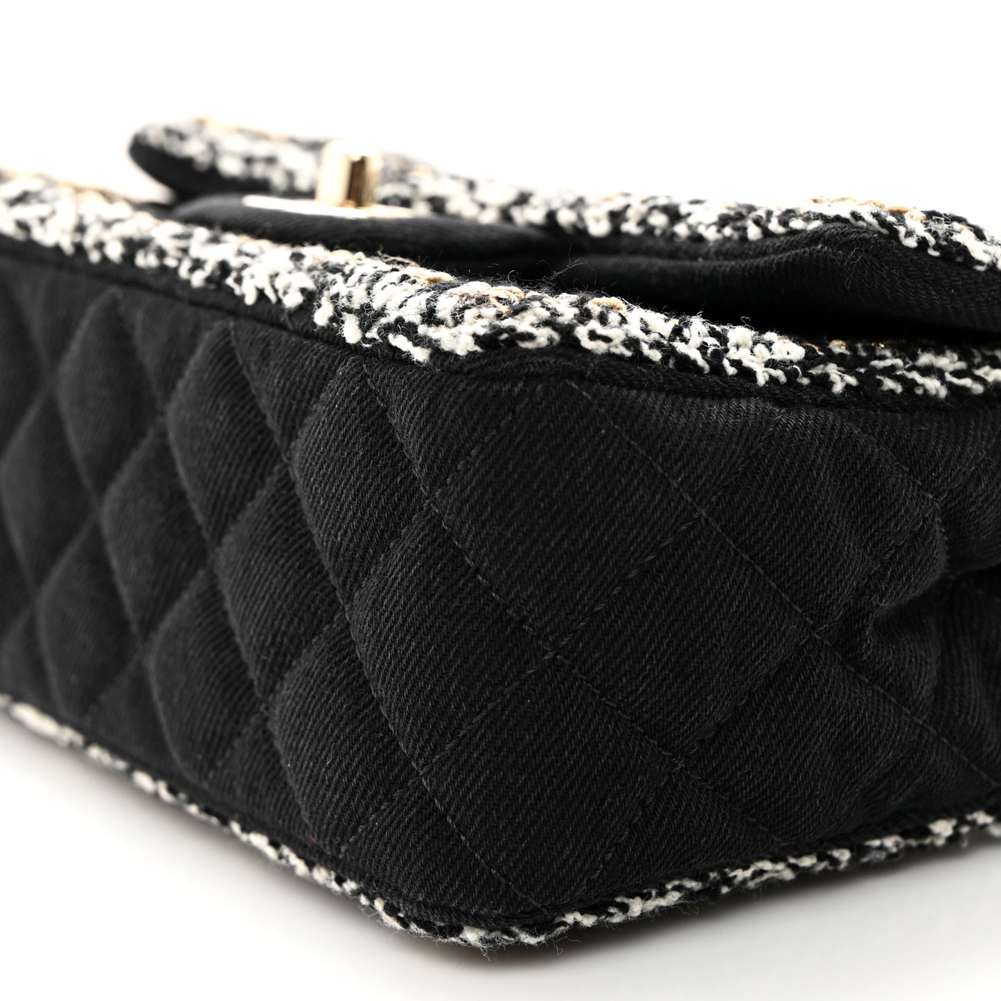 Denim Braided Mini Rectangular Flap Bag Black Gold