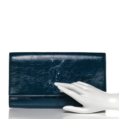 Saint Laurent Textured Patent Monogram Large Belle De Jour Clutch Turquoise 2 of 7