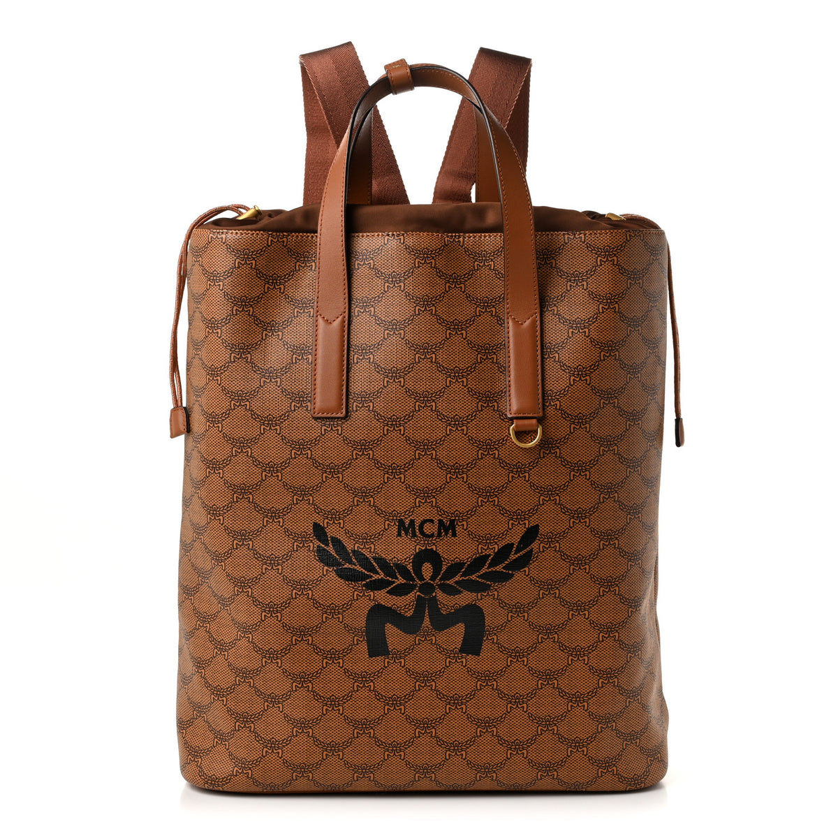 MCM Lauretos Calfskin Medium Himmel Drawstring Backpack Cognac 1 of 10