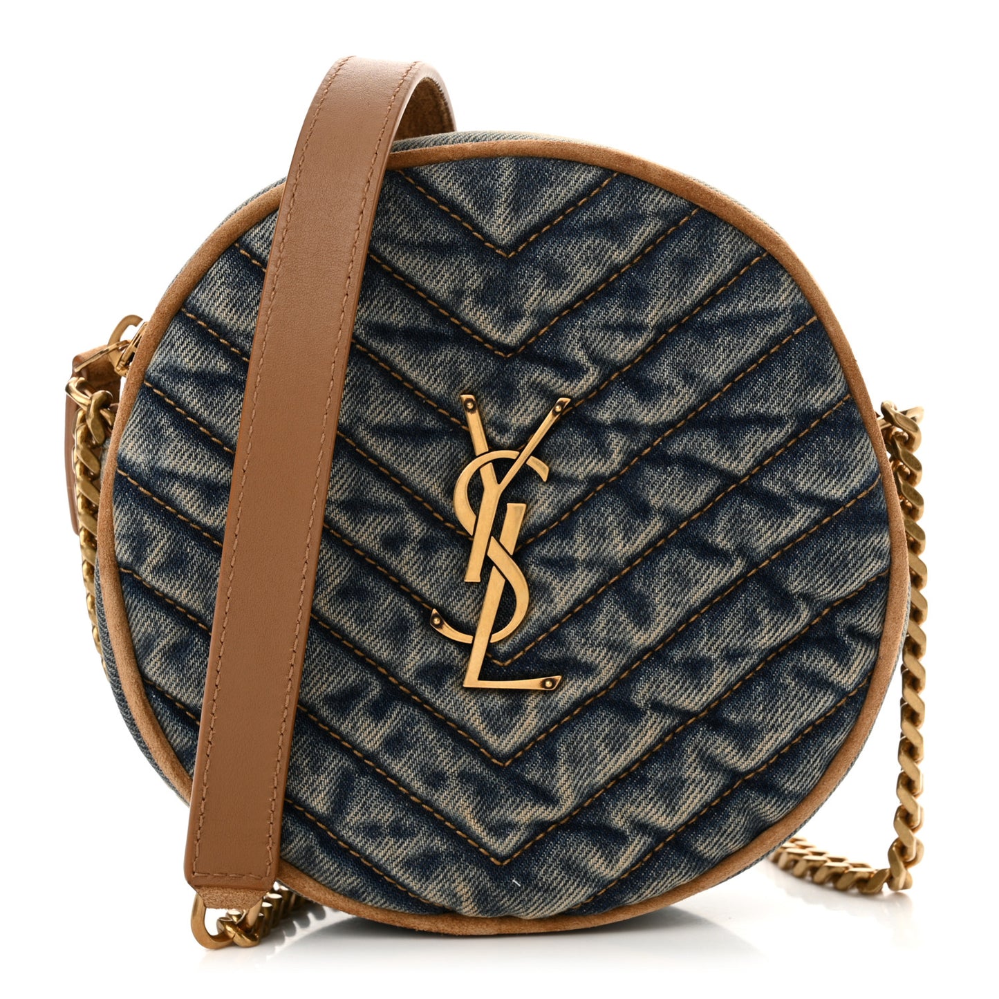 Denim Quilted Monogram Round Crossbody Bag Rodeo Blue