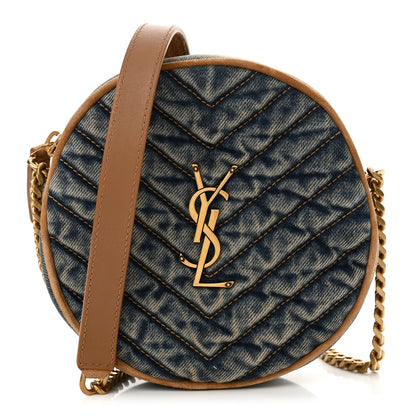 Saint Laurent Denim Quilted Monogram Round Crossbody Bag Rodeo Blue 1 of 12