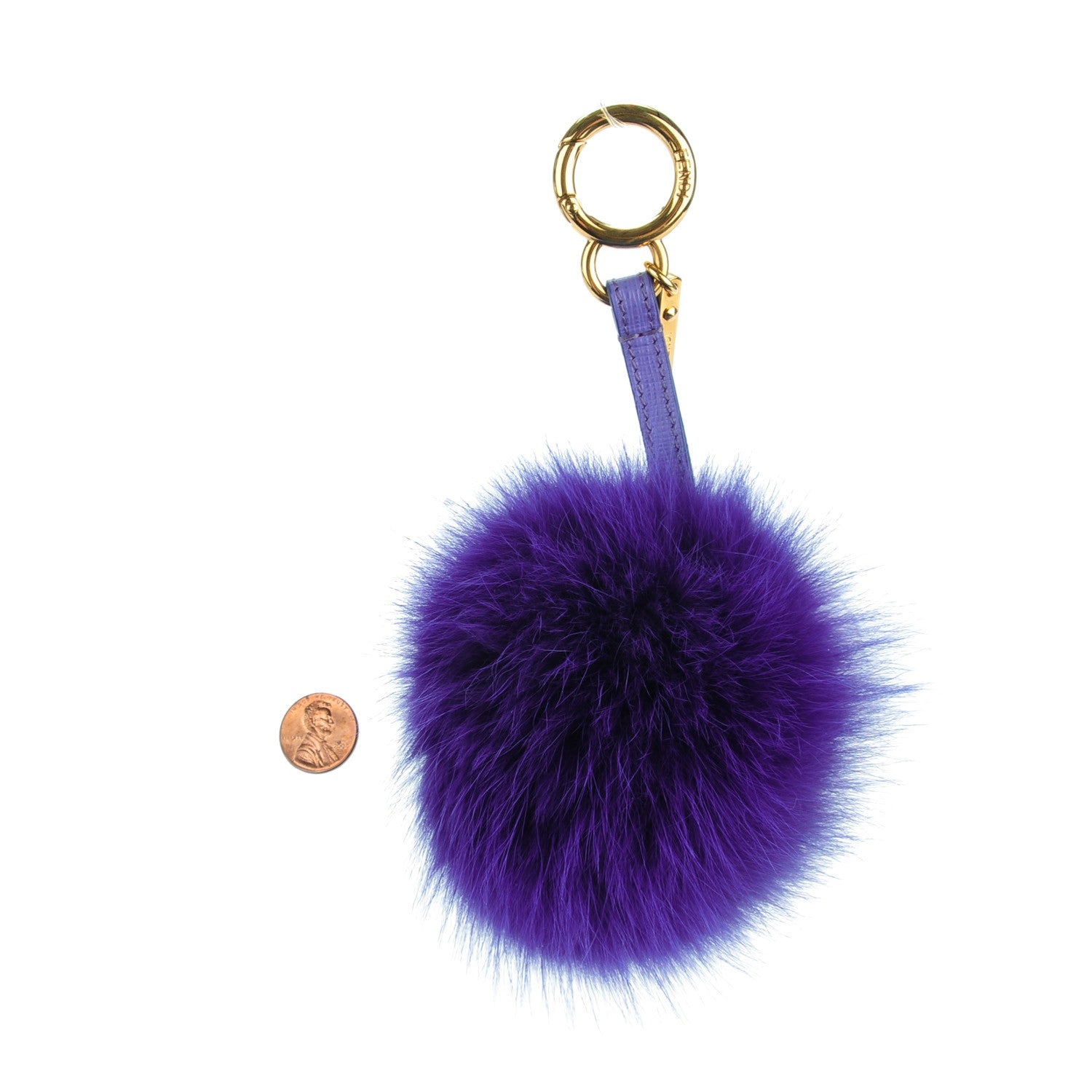 Fendi Fox Fur Vitello Elite Pom Pom Bag Charm Viola Cassis 2 of 4