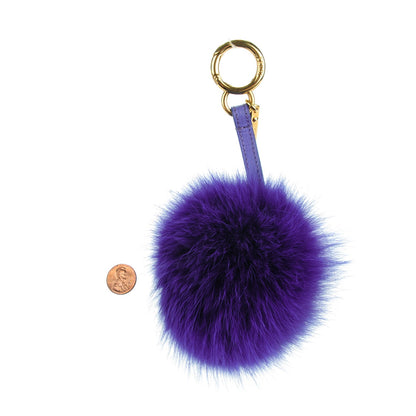 Fendi Fox Fur Vitello Elite Pom Pom Bag Charm Viola Cassis 2 of 4