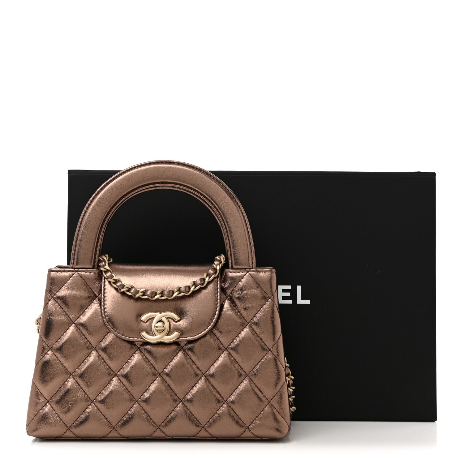 Chanel Metallic Aged Calfskin Quilted Nano Kelly Shopper Light Brown 11 of 11