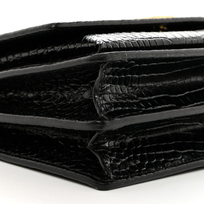 Saint Laurent Calfskin Crocodile Embossed Medium Monogram Sunset Black 10 of 11