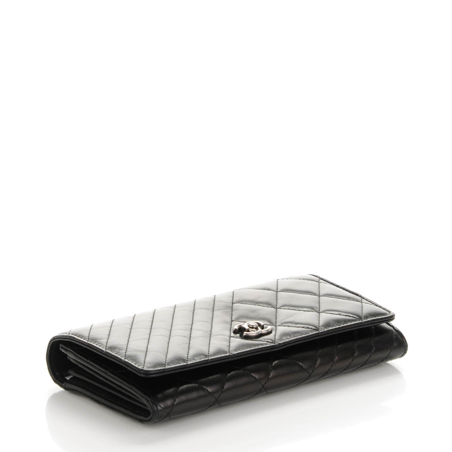 Chanel Glazed Calfskin Quilted Coco Boy Large Gusset Flap Wallet Black 4 of 9