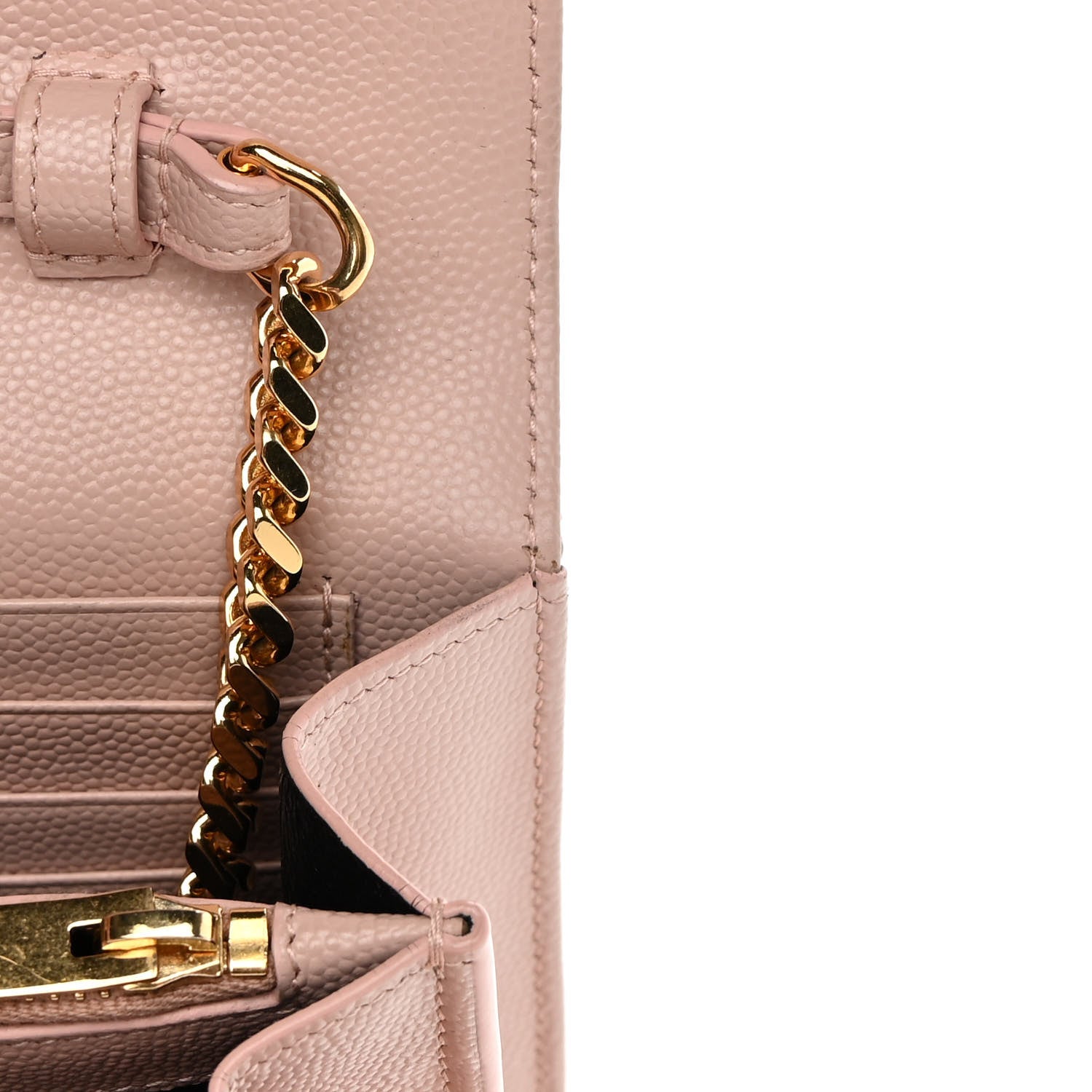 Saint Laurent Grain De Poudre Matelasse Chevron Monogram Chain Wallet Pale Pink 12 of 13