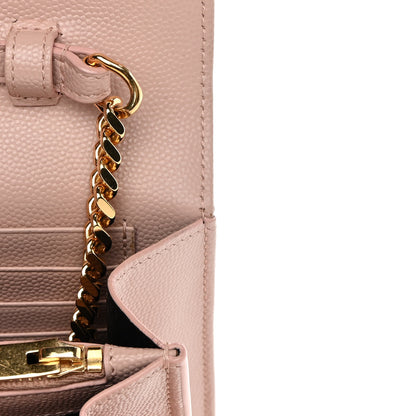 Saint Laurent Grain De Poudre Matelasse Chevron Monogram Chain Wallet Pale Pink 12 of 13