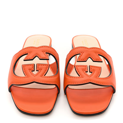 Gucci Cosmos Softy Calfskin Interlocking G Cut Out Slide Sandals 36.5 Deep Orange 2 of 9