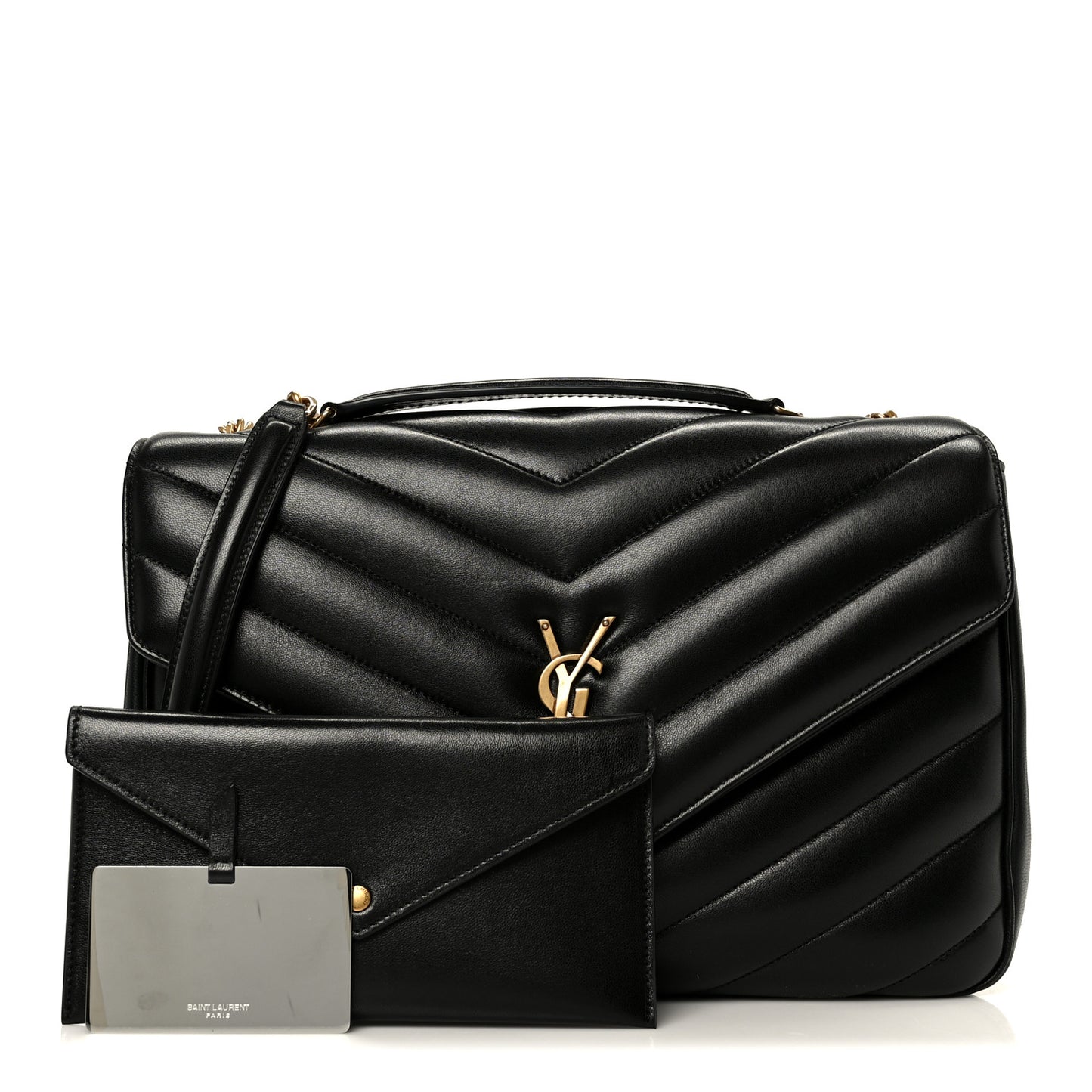 Lambskin Chevron Quilted Large Loulou Black