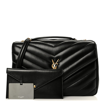 Saint Laurent Lambskin Chevron Quilted Large Loulou Black 3 of 15