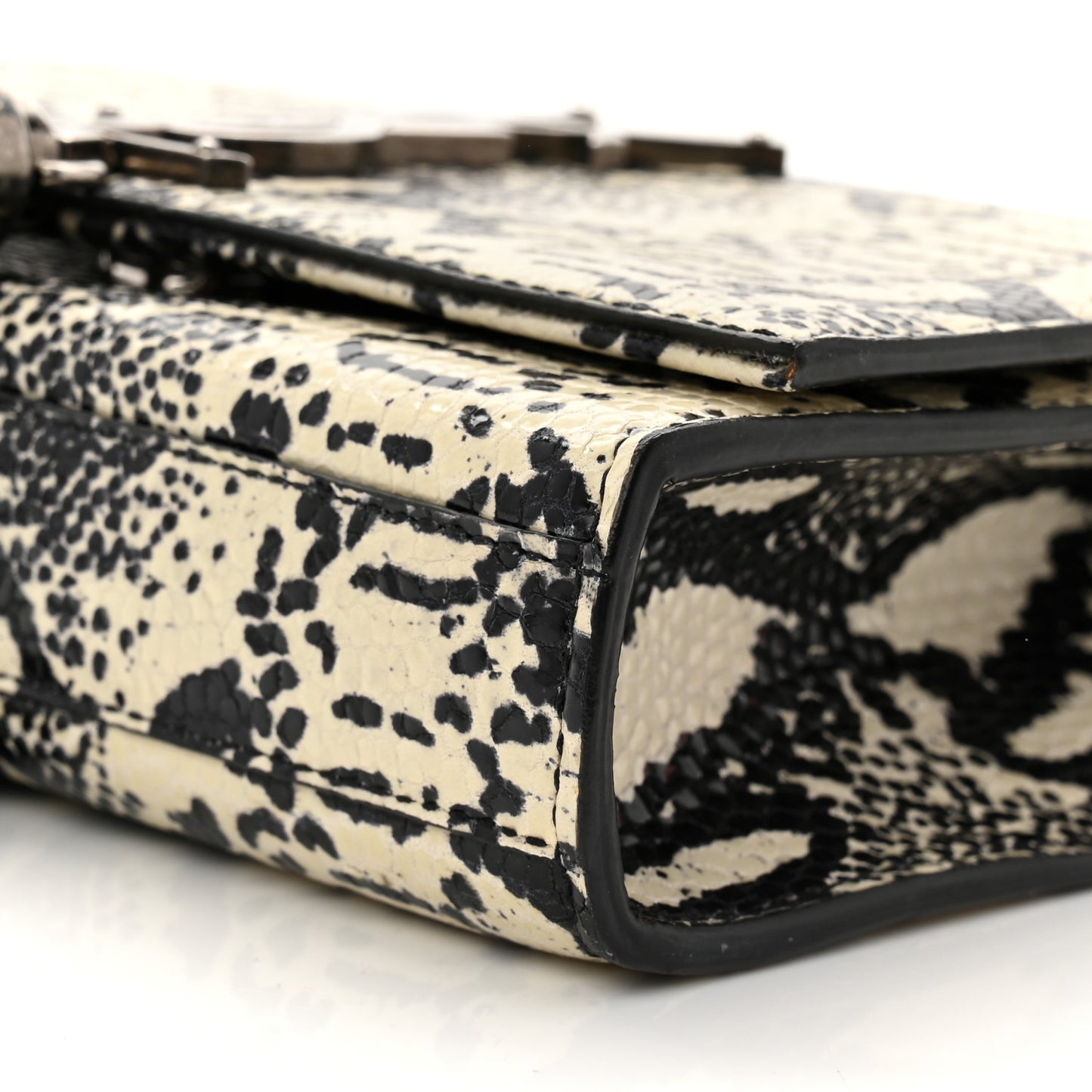 Calfskin Snakeskin Embossed Small Classic Monogram Kate Tassel Satchel White Black