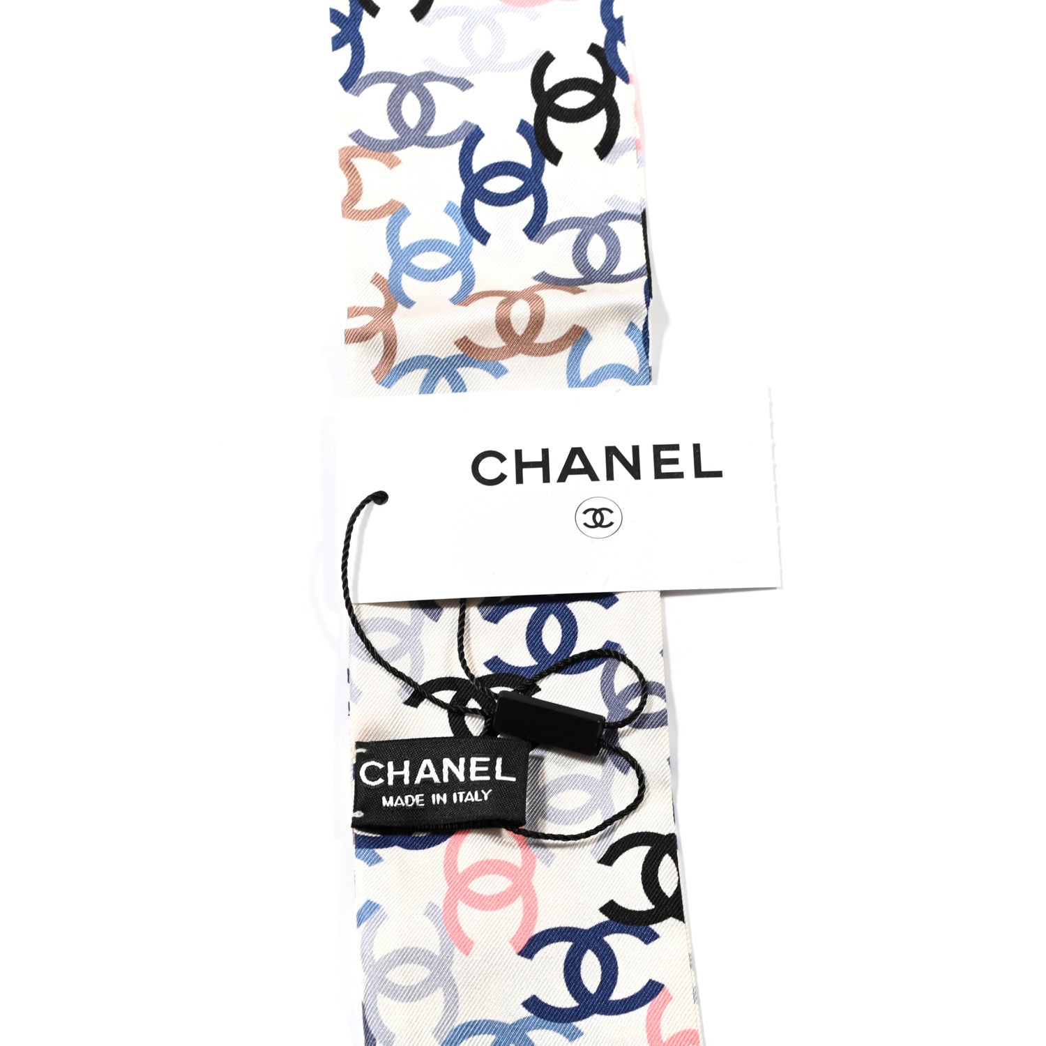 Chanel Silk CC Slim Bandeau Scarf Ecru Multicolor 2 of 3