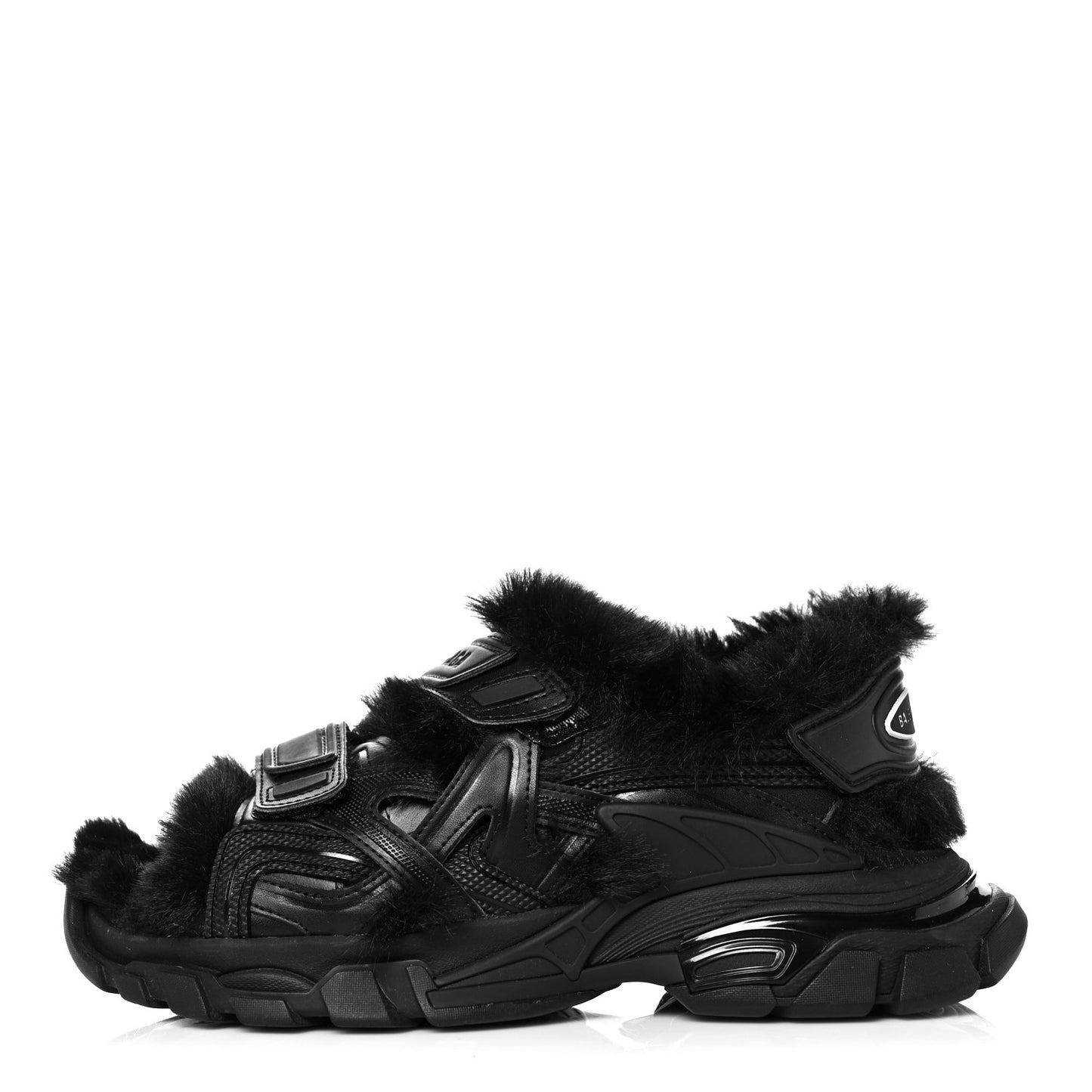 Faux Fur Rubber Mesh Womens Track Sandals 39 Black