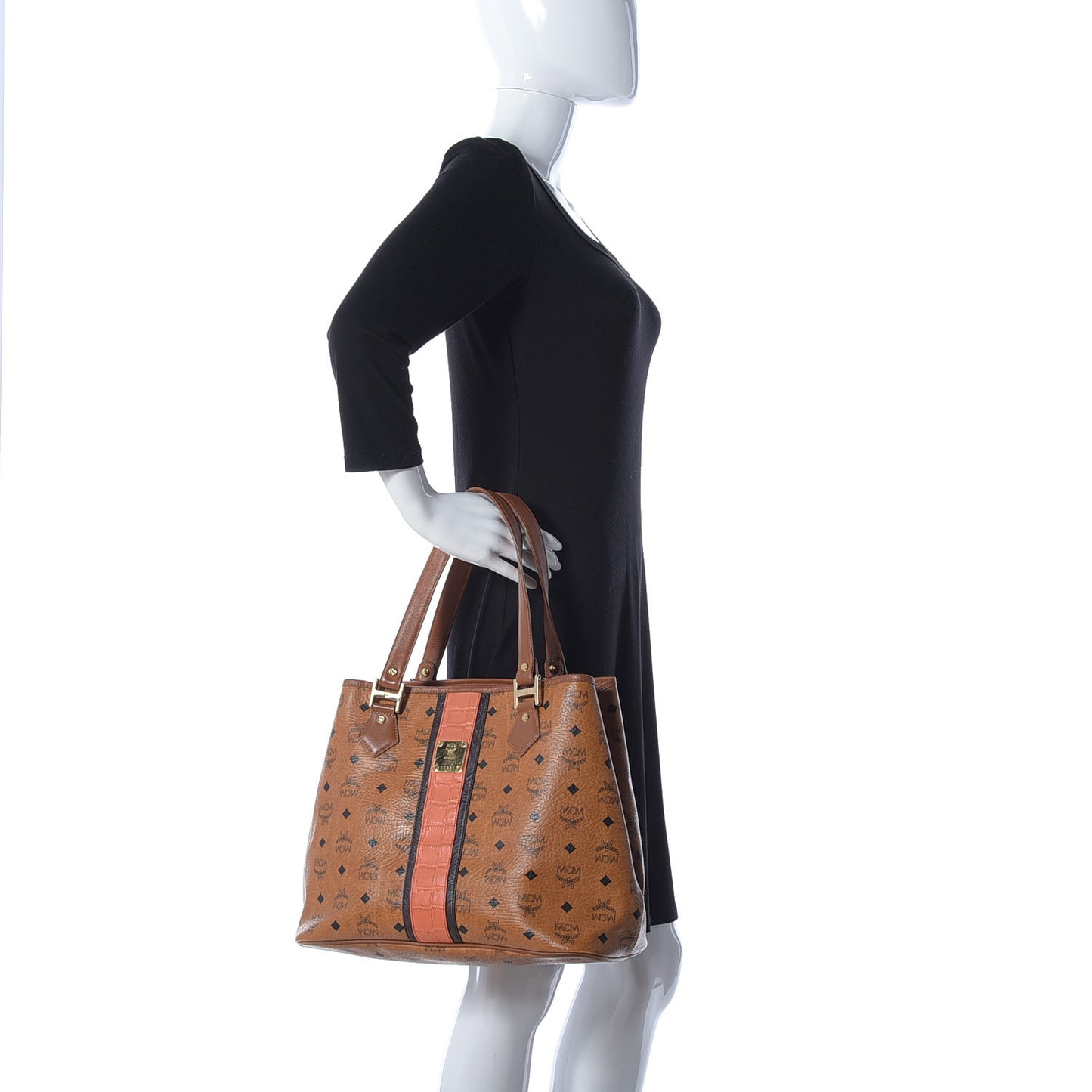Visetos Crocodile Embossed Shopper Tote Cognac