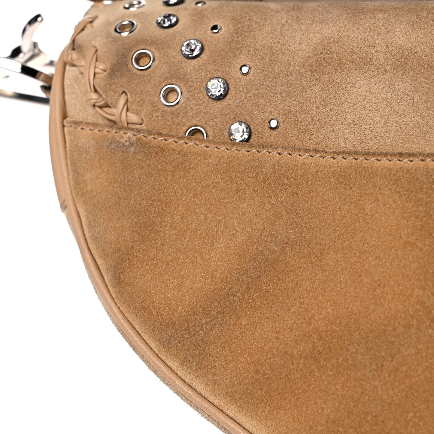 Suede Crystal Studded Saddle Bag Brown