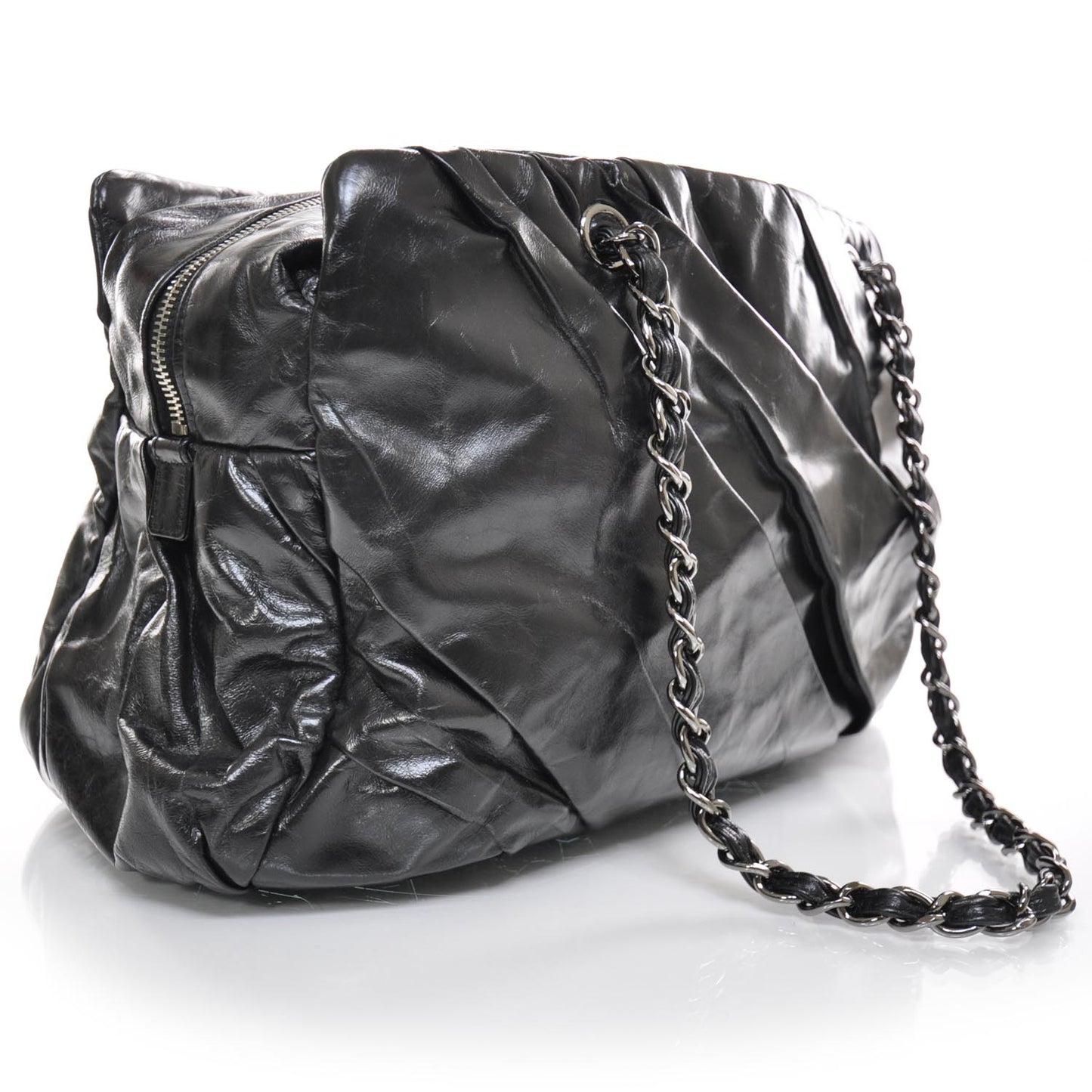 Leather Twisted Large Tote Black
