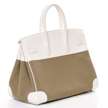Hermes Swift Toile Birkin 35 Blanc Vert Miliatire 3 of 27