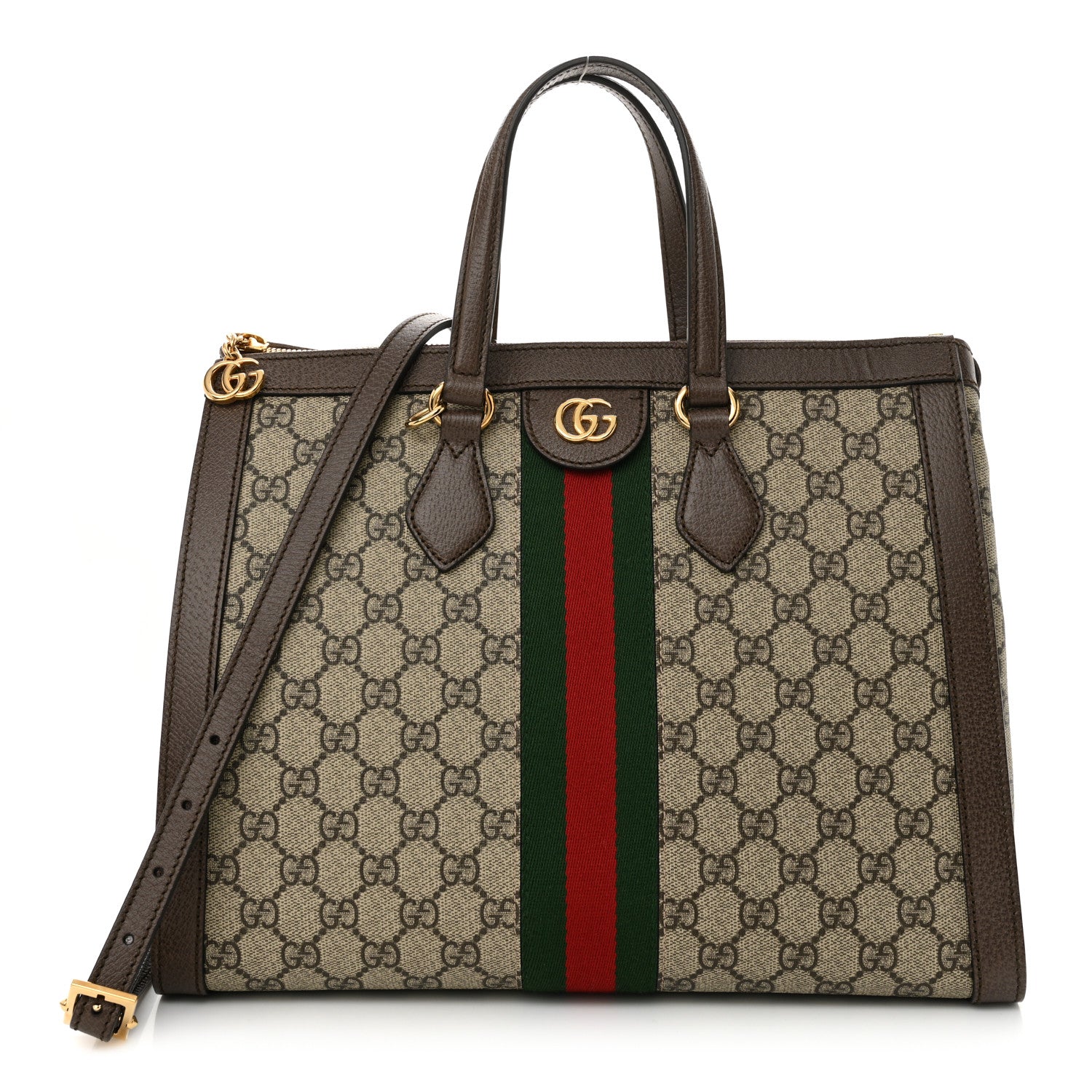 Gucci GG Supreme Monogram Web Medium Ophidia Tote Bag Brown 1 of 9
