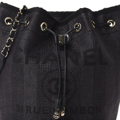 Chanel Mixed Fibers Stripe Deauville Drawstring Bag Black 10 of 11