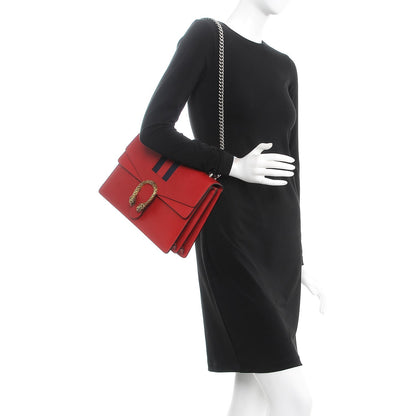 Gucci Textured Calfskin Web Medium Dionysus Shoulder Bag Hibiscus Red 2 of 11