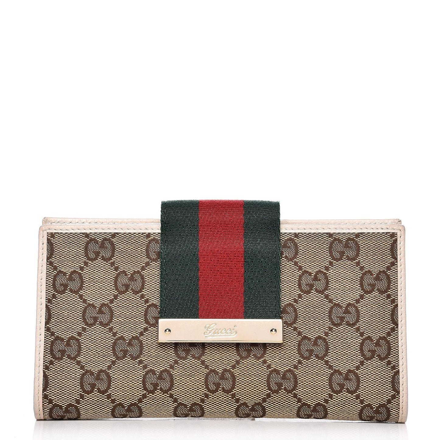 Monogram Calfskin Ladies Web Long Wallet Beige Ebony Off White