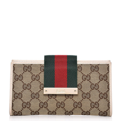 Gucci Monogram Calfskin Ladies Web Long Wallet Beige Ebony Off White 1 of 9