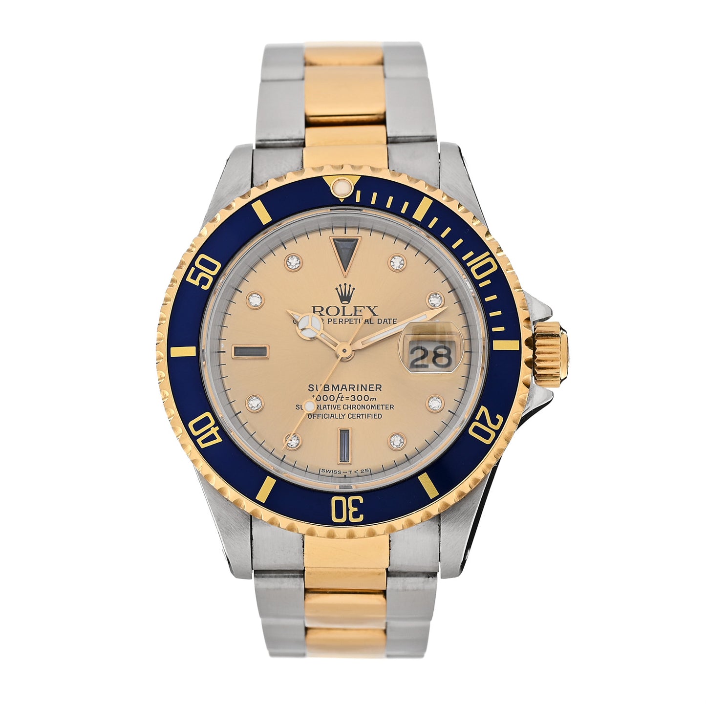 Stainless Steel 18K Yellow Gold Diamond Blue Sapphire 40mm Submariner Date Watch Champagne 16613