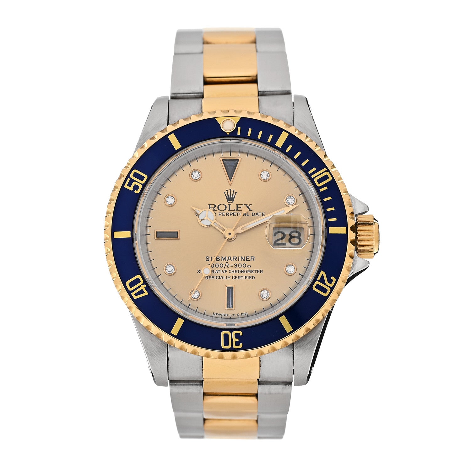 Rolex Stainless Steel 18K Yellow Gold Diamond Blue Sapphire 40mm Submariner Date Watch Champagne 16613 1 of 5