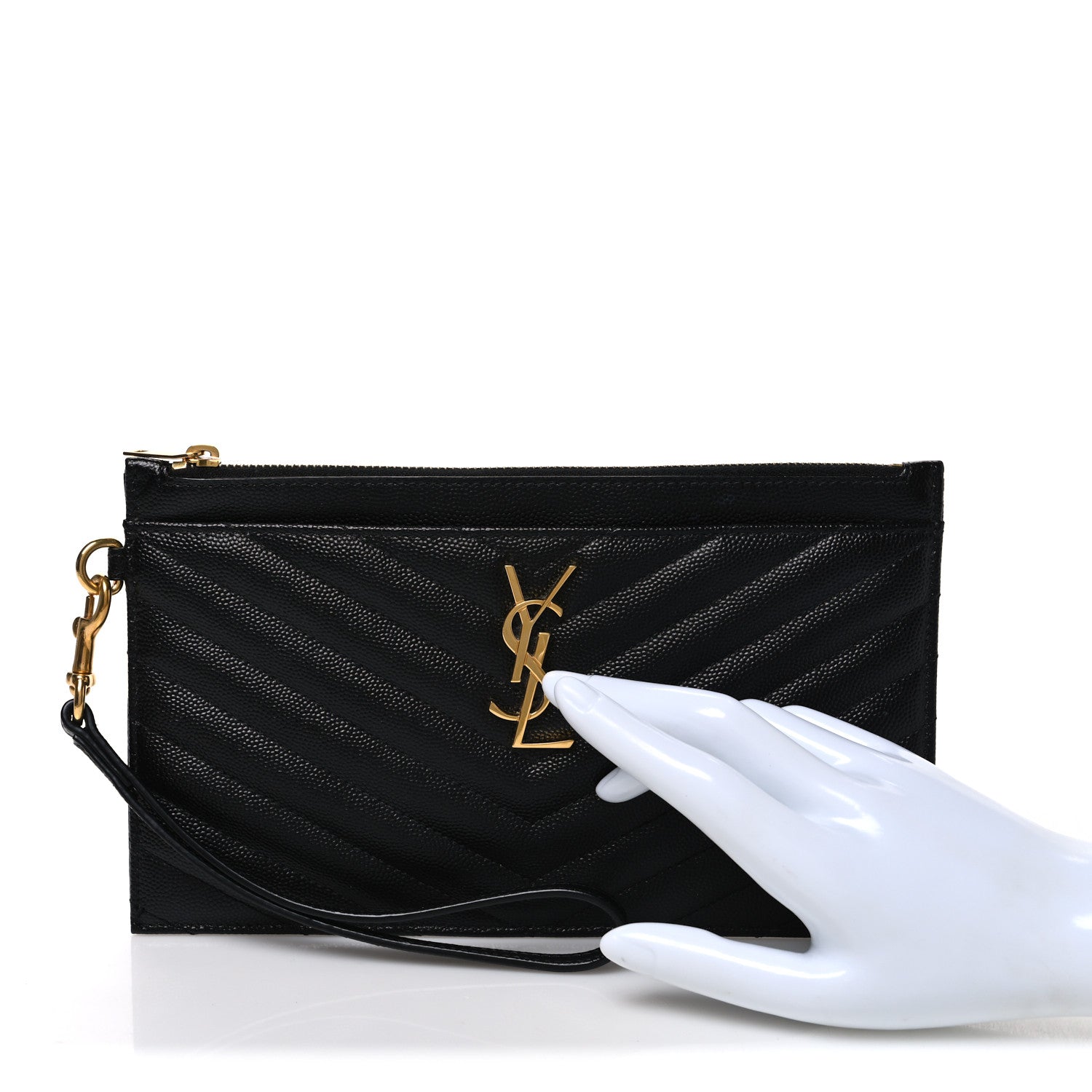Saint Laurent Grain De Poudre Chevron Monogram Large Bill Pouch Black 2 of 7