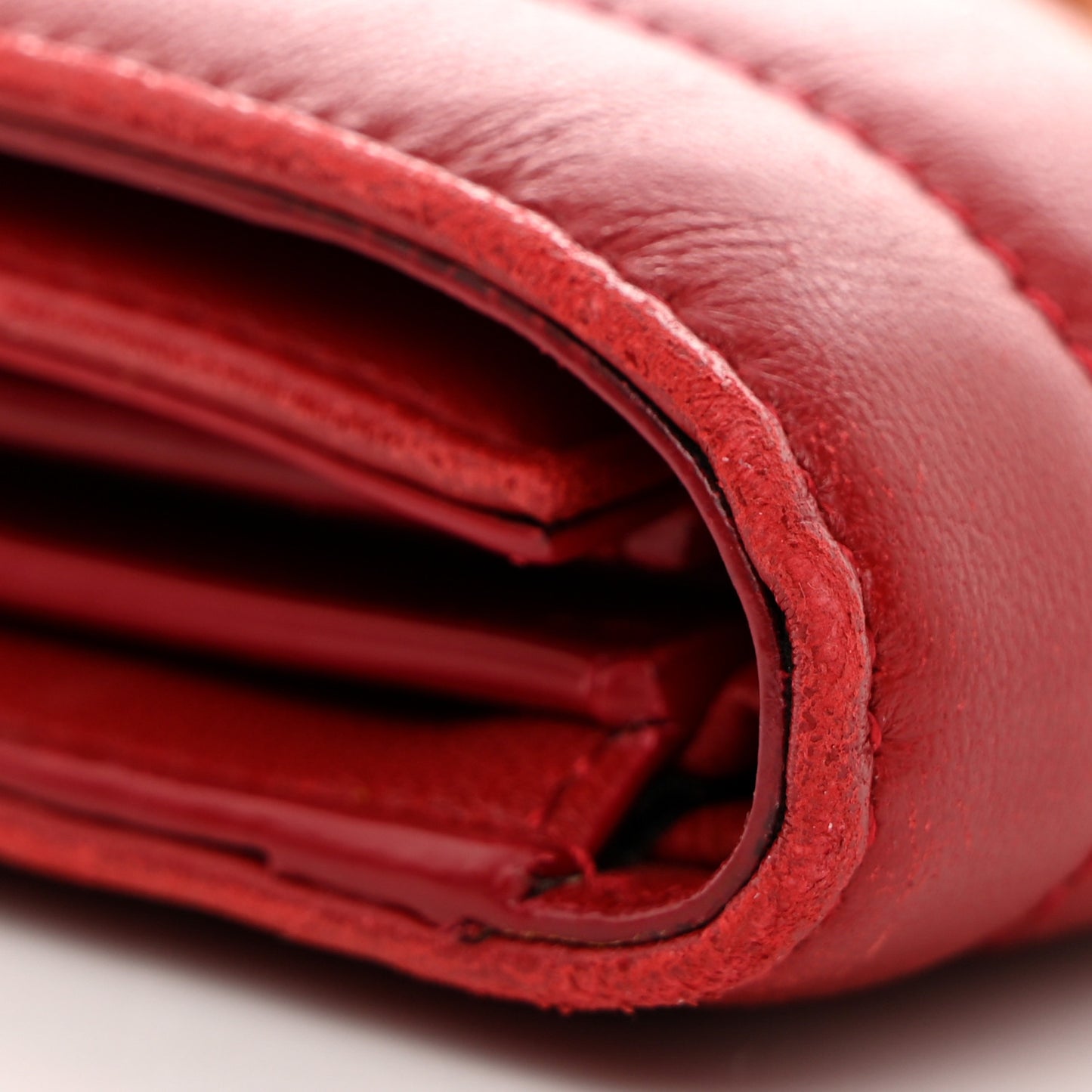 Lambskin Matelasse Monogram Vicky Tri-Fold Wallet Rouge Eros