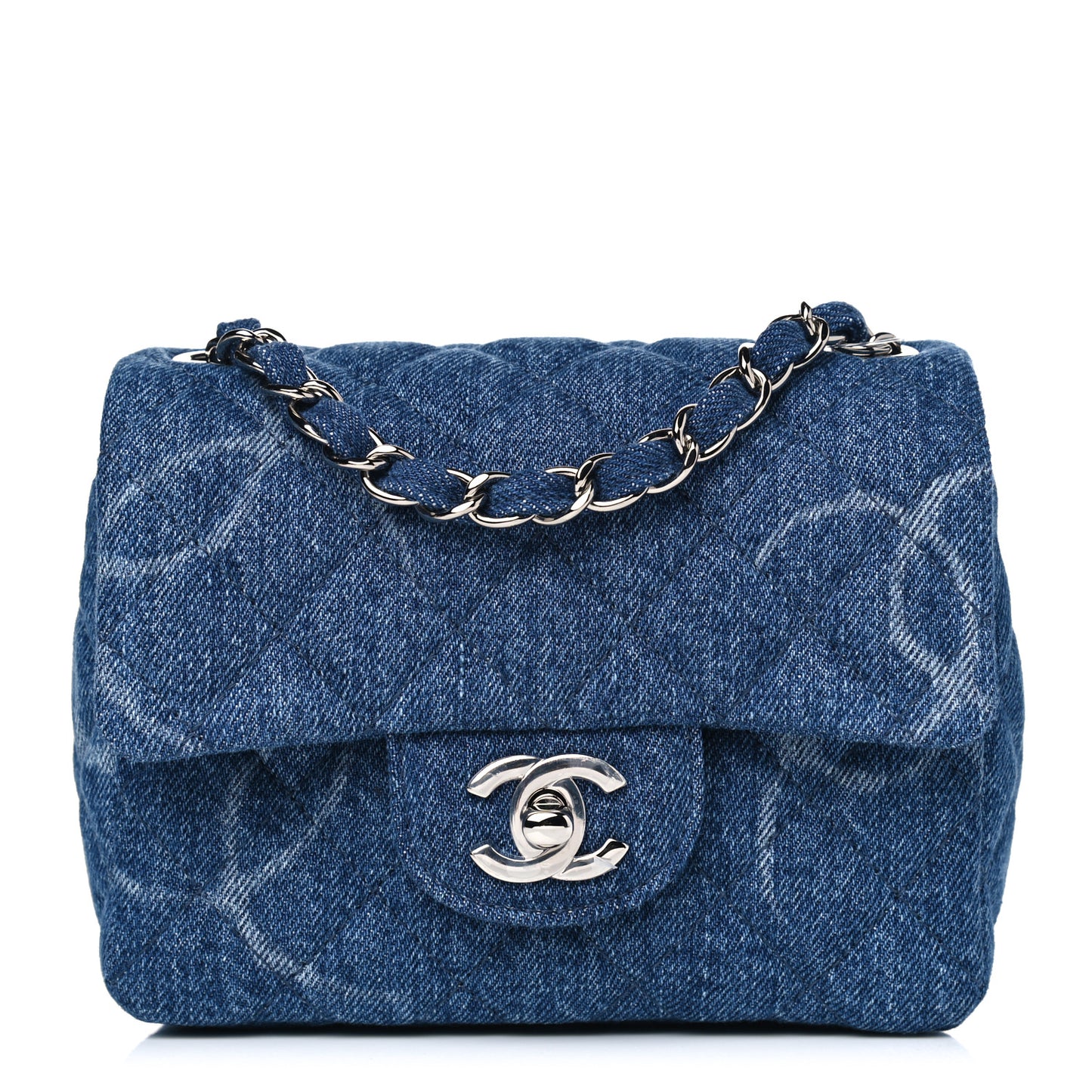 Denim CC Quilted Mini Square Flap Blue