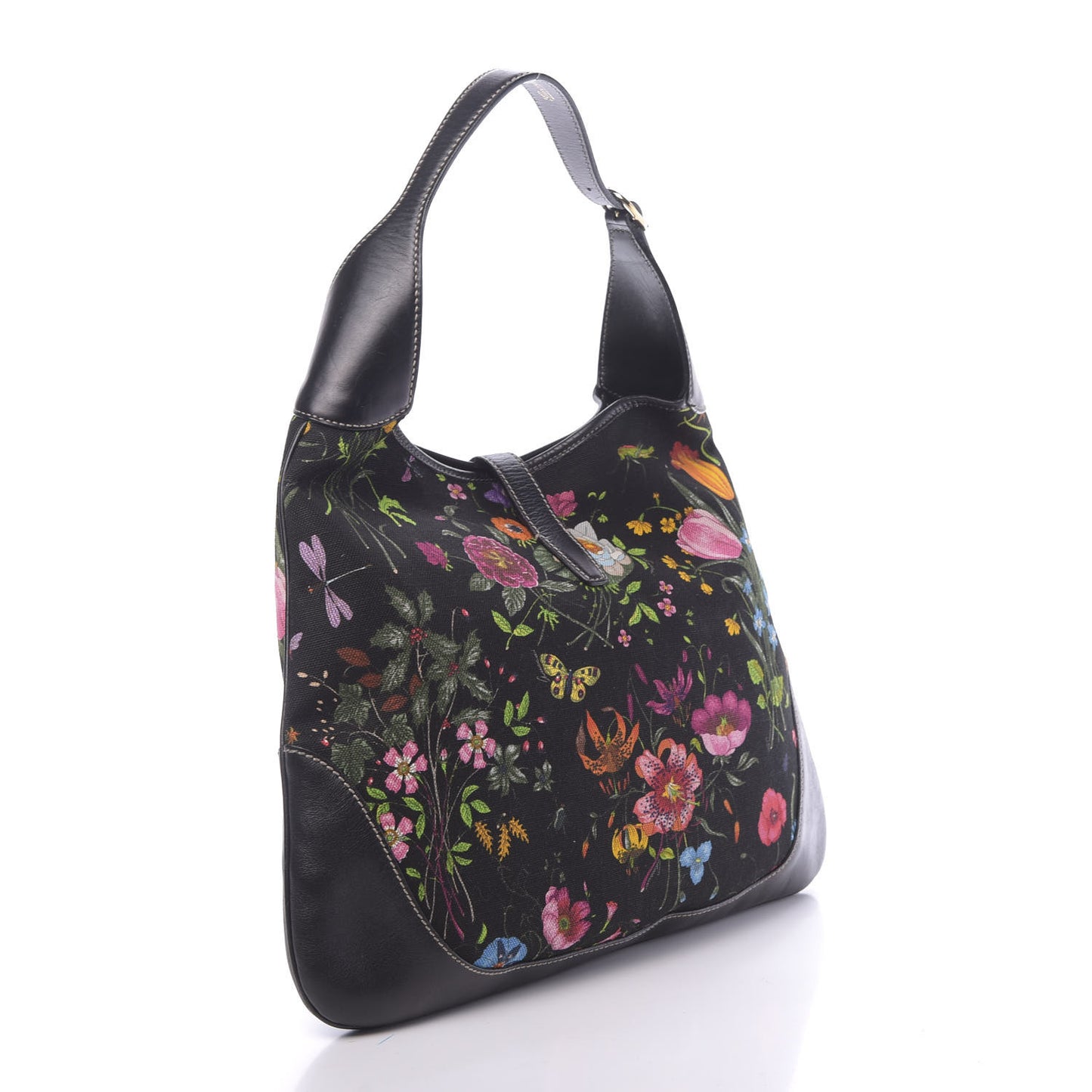 Canvas Floral Flora Large Jackie O Bouvier Hobo Black