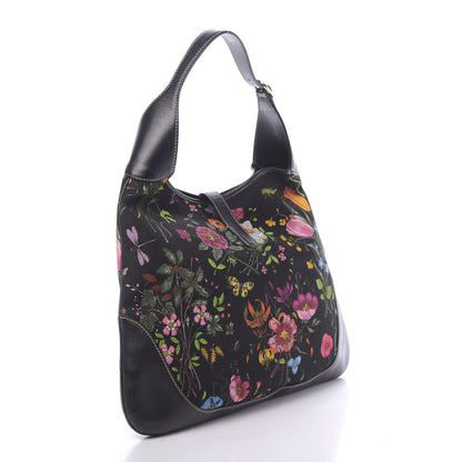Gucci Canvas Floral Flora Large Jackie O Bouvier Hobo Black 3 of 10