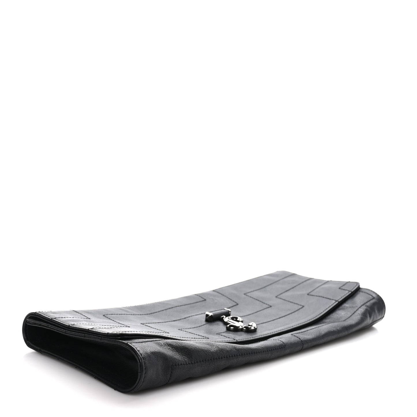 Biker Calfskin Overstitch Avenue Clutch Black