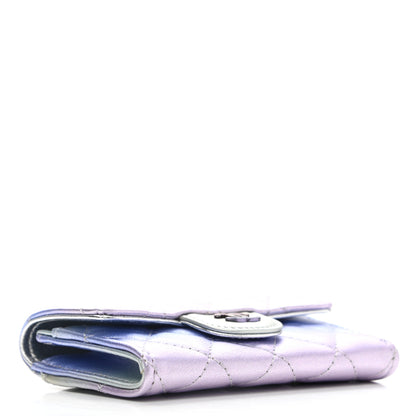 Chanel Gradient Metallic Calfskin Quilted Flap Card Holder Wallet Silver Blue Yellow Purple 4 of 9