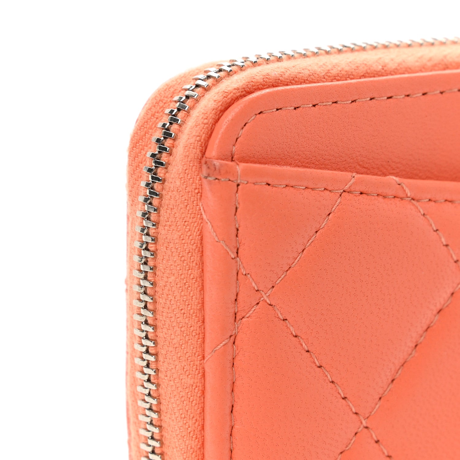 Chanel Lambskin Quilted Zip Around Coin Purse Wallet Coral 8 of 9