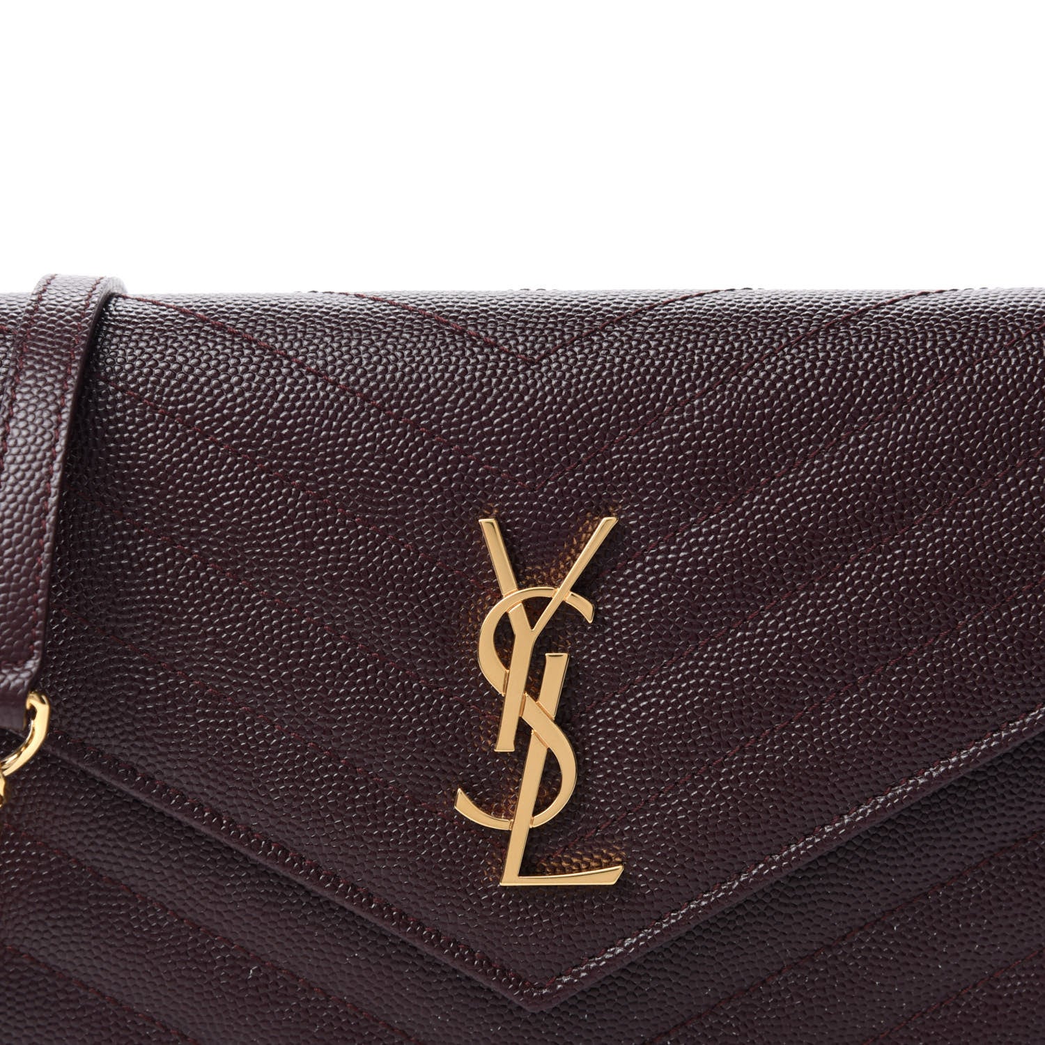 Saint Laurent Grain De Poudre Matelasse Chevron Monogram Envelope Chain Wallet Amaranto 10 of 10