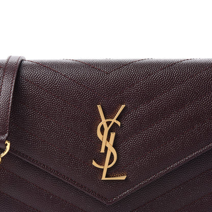 Saint Laurent Grain De Poudre Matelasse Chevron Monogram Envelope Chain Wallet Amaranto 10 of 10