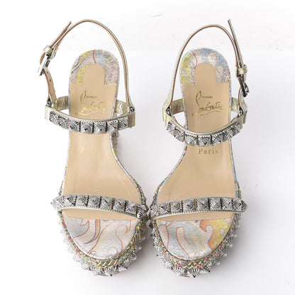 Christian Louboutin Lurex Flame Pira Ryad 110 Wedge Sandals 38 Platine Multicolor 5 of 9