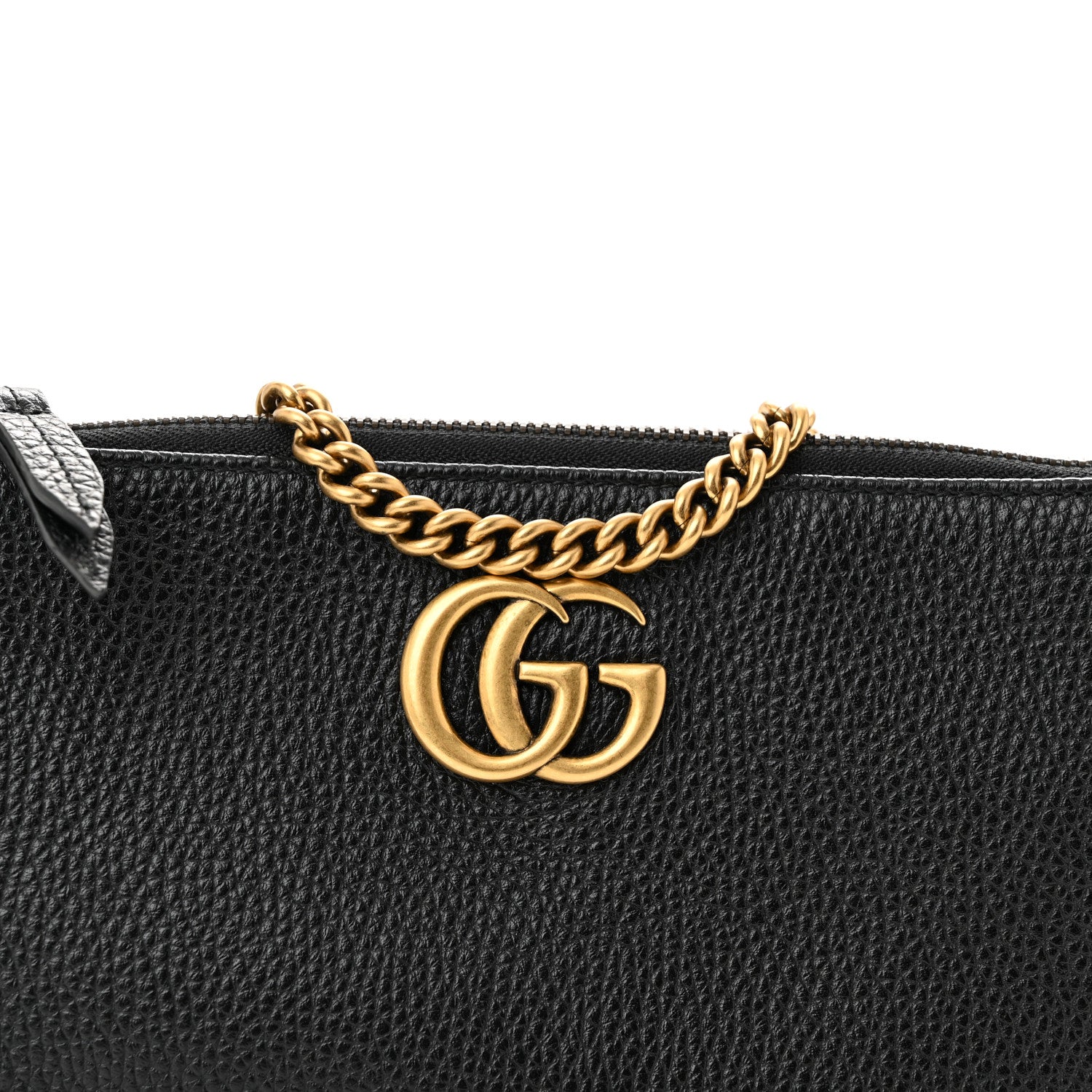 Gucci Pebbled Calfskin GG Marmont Zip Chain Bag Black 8 of 10