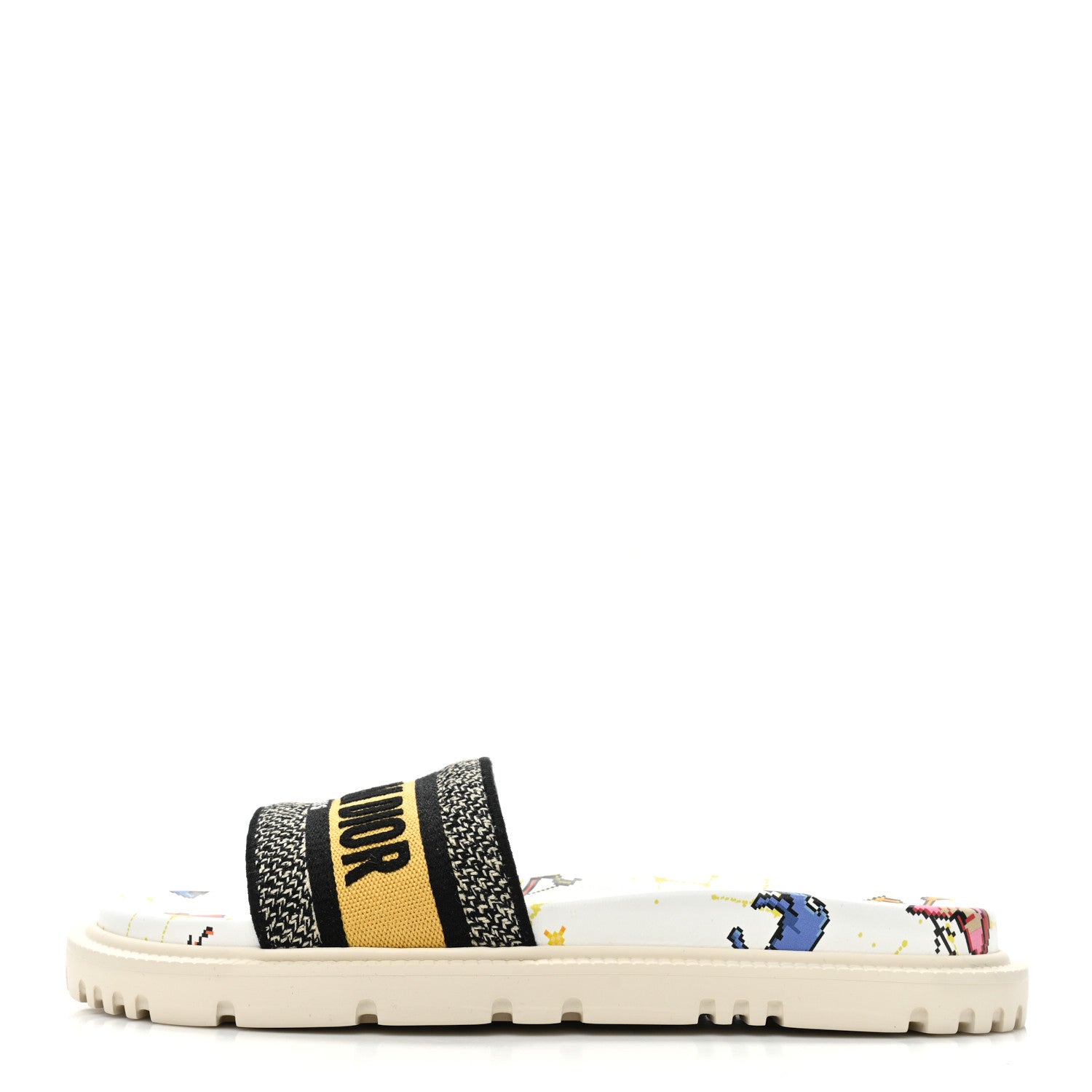 Christian Dior Canvas Embroidered Pixel Zodiac Dway 10mm Slide Sandals 41 White Multicolor 1 of 8