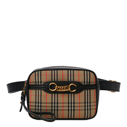 Burberry 1983 Knight Check Smooth Calfskin Link Bum Bag Black 1 of 9