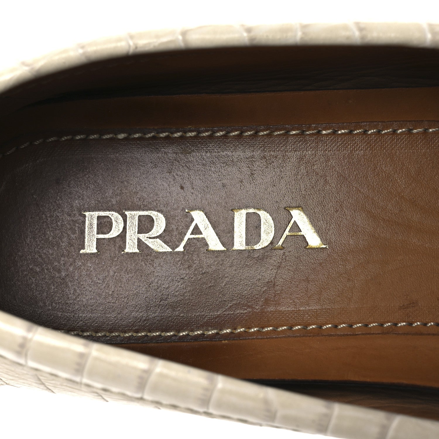 Prada Calfskin Crocodile Embossed Loafers Men's Driving Loafers 8 Cera 9 of 15