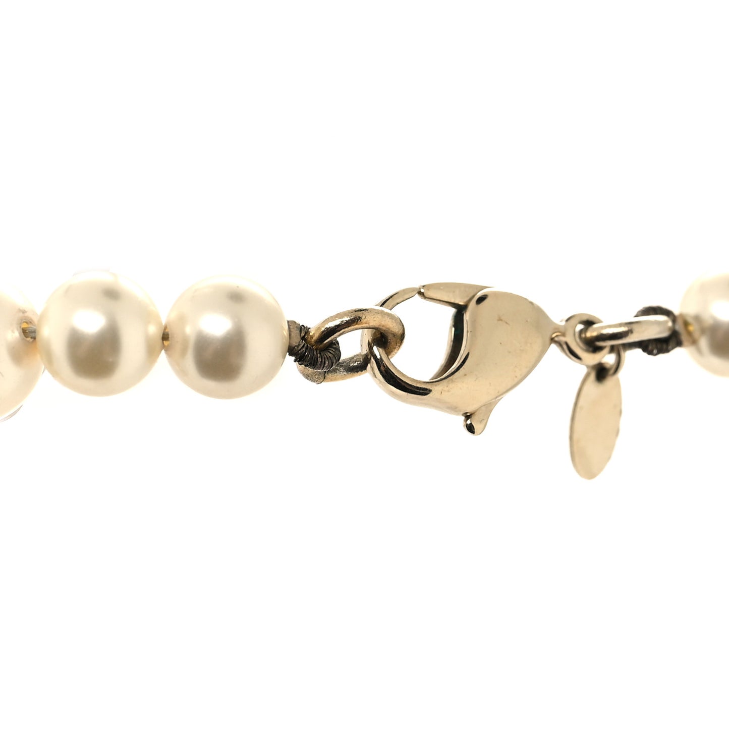 Graduated Pearl Crystal CC Long Necklace Light Gold