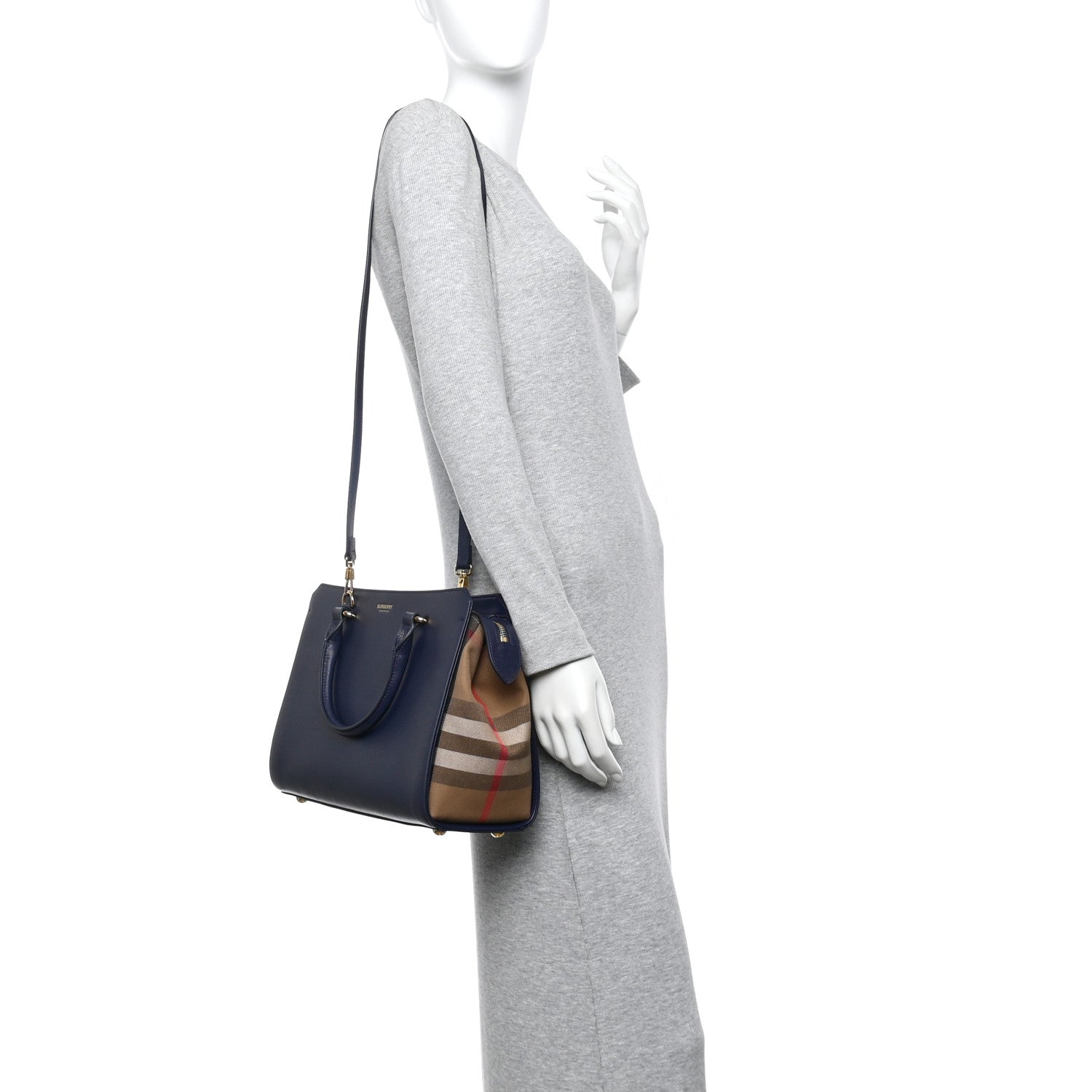 Burberry Calfskin Mega Check Small Banwell Tote Dark Canvas Blue 2 of 9