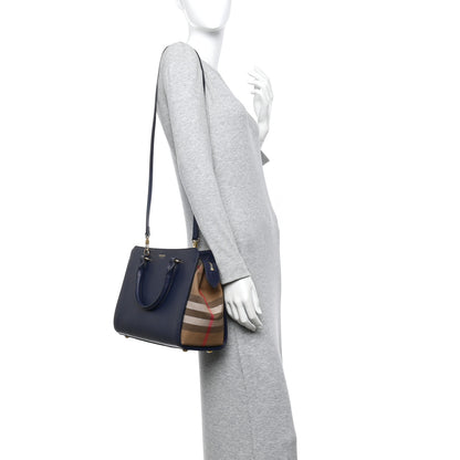 Burberry Calfskin Mega Check Small Banwell Tote Dark Canvas Blue 2 of 9