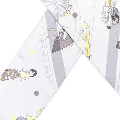 Hermes Silk Ex-Libris Les Parisie Twilly Gris Perle Jaune Soufre 2 of 4