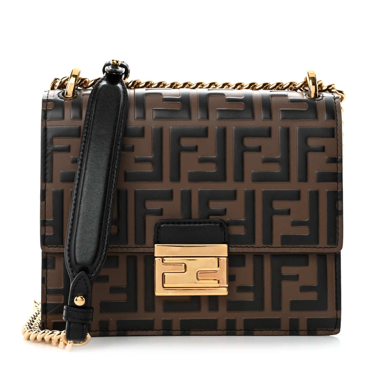 Vitello Liberty Bi-Color FF 1974 Embossed Small Kan U Shoulder Bag Maya Black