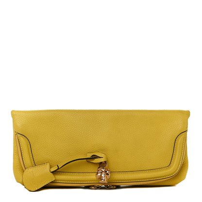 Alexander McQueen Grainy Calfskin Padlock Skull Clutch Yellow 1 of 9